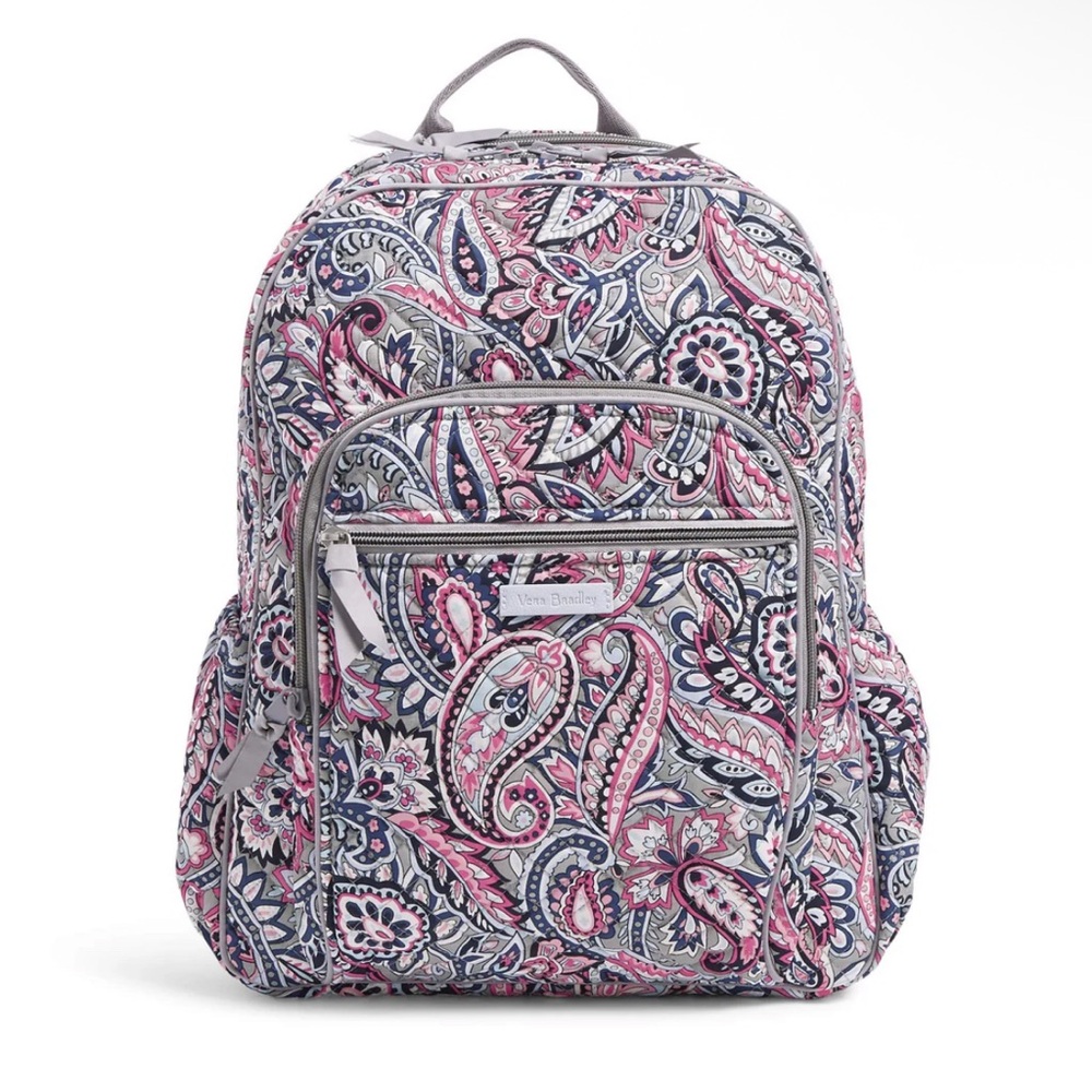 Vera Bradley Pink and Gray Backpack with Paisley Design